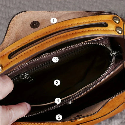 ヴィンテージスタイルの無地本革クロスボディバッグ